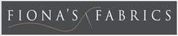 A logo for fiona 's fabrics with a needle and thread