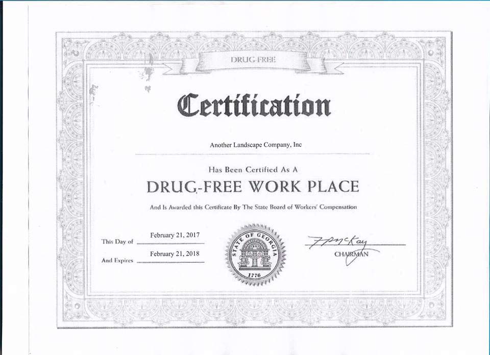 Certification — Drug Free Workplace in Brunswick, GA Certification — Drug Free Workplace in Brunswick, GA