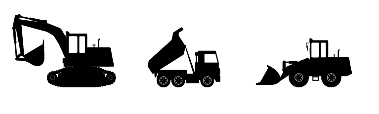 silhouette of earthmoving machines