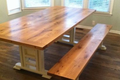 wooden kitchen table with bench