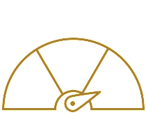 White gauge with a gold needle pointing right, resembling a speedometer or dial meter