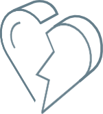 Outlined broken heart icon in light gray-blue lines