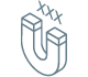 Monogram logo with interlinked U and M in light gray with three small Xs above it