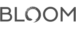 BLOOM logo in gray text with stylized circular “O” on a white background