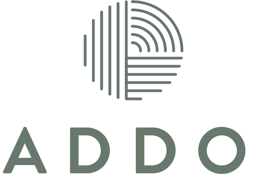 ADDO logo with a stylized gray circular striped emblem above the word “ADDO”