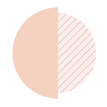 Split peach circle with solid left half and diagonally striped right half