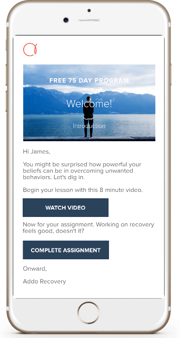 Smartphone showing a promotional travel app screen with a mountain lake photo and two call-to-action buttons.