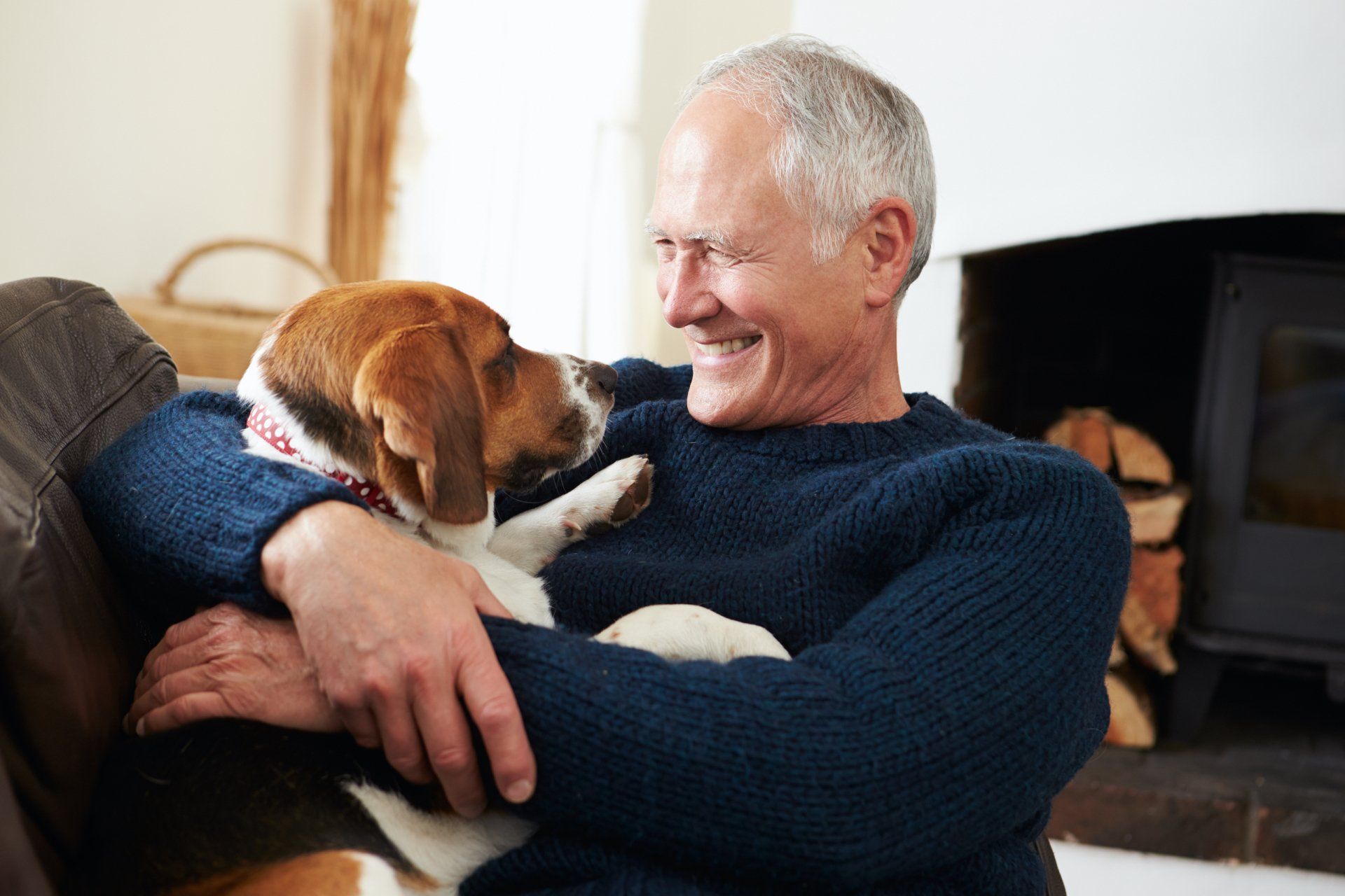 man with beagle