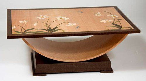 Lily Table Wenge, Curly Anigre, Holly, Ebony, Dyed Poplar, and Mother of Pearl