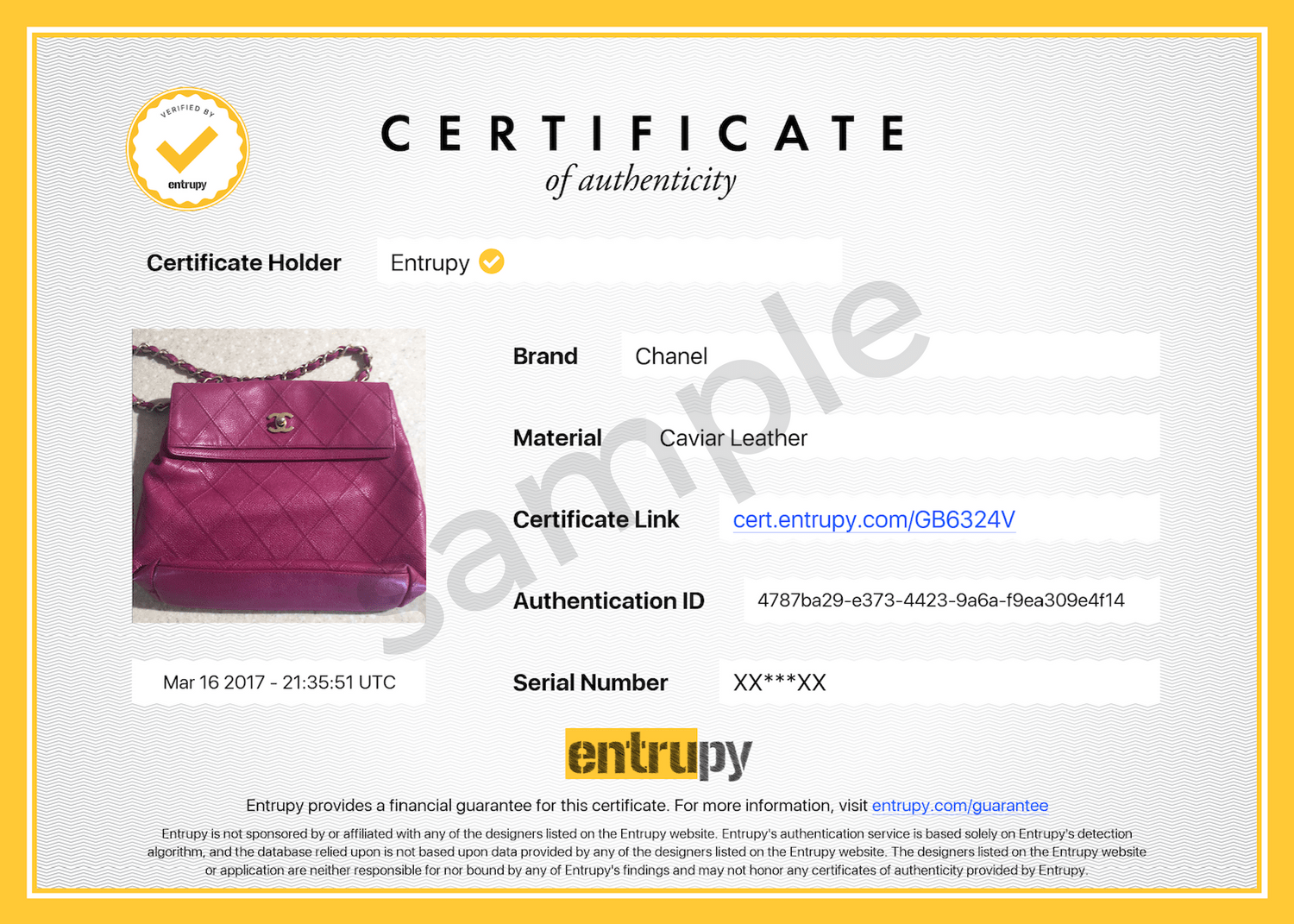 exemple de certificat d'authenticité