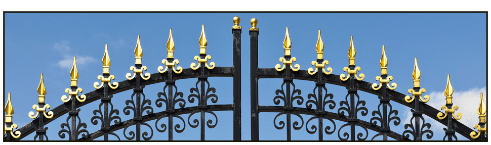 For iron gates and railings in Manchester call 07973 266 405 black and gold iron gate