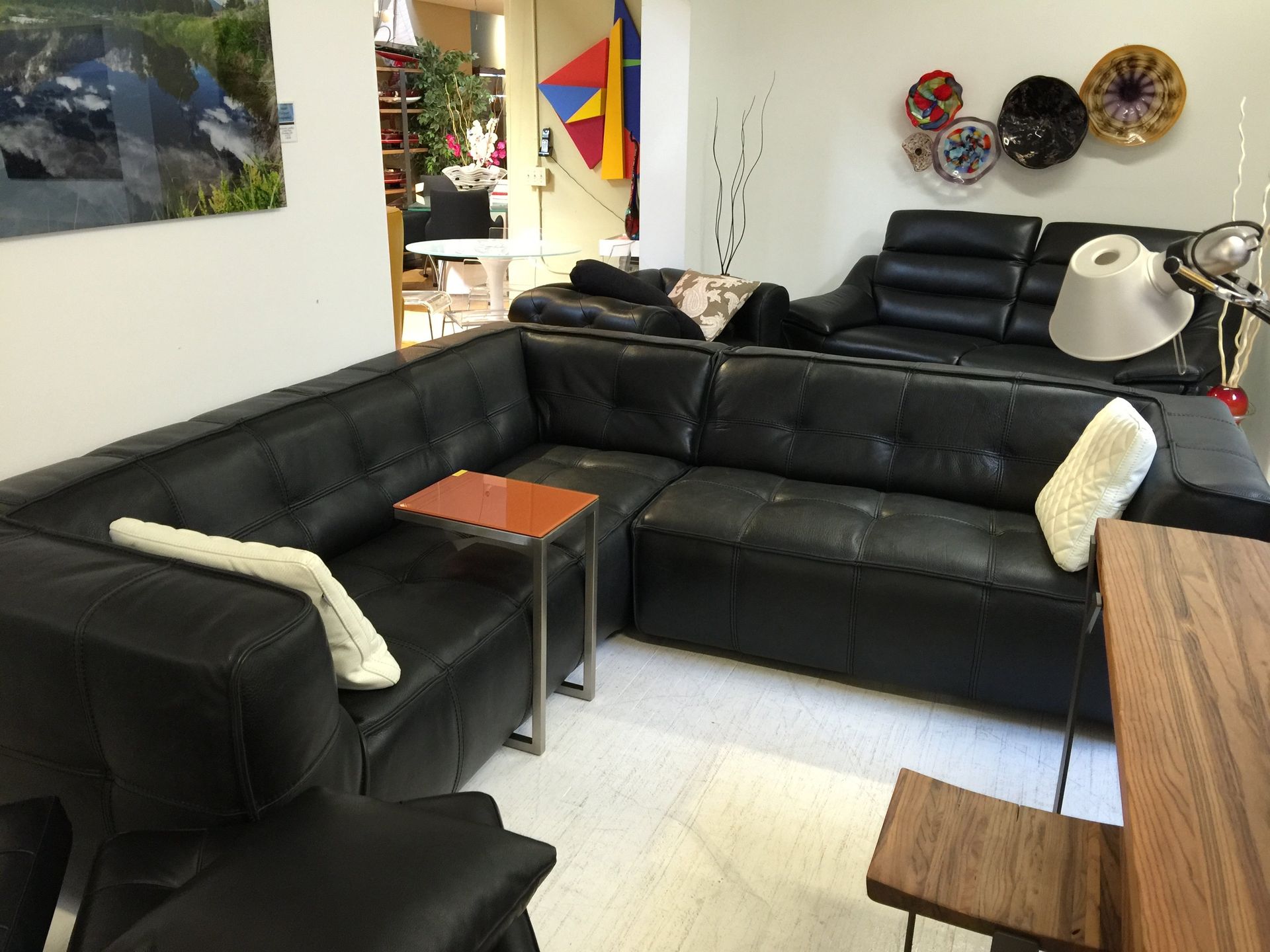 black leather sectional