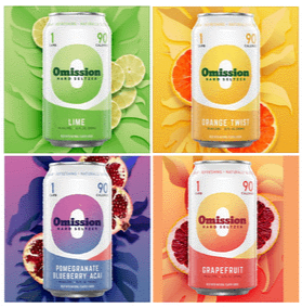 A collage of four cans of omission hard seltzer
