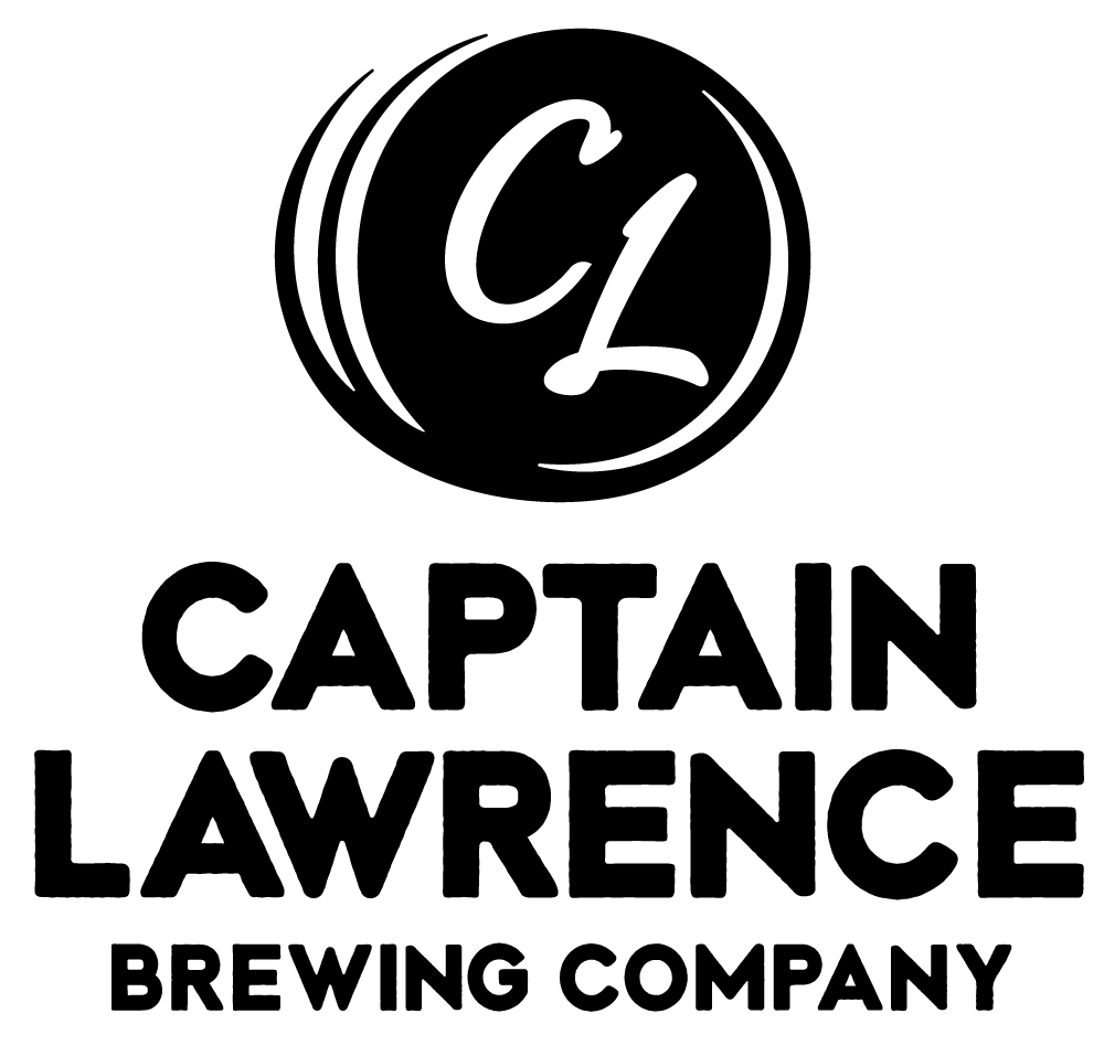 The logo for captain lawrence brewing company is black and white.