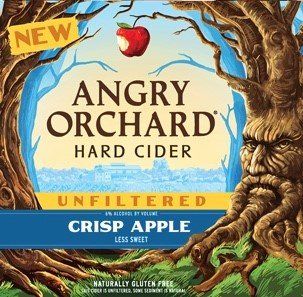 Angry orchard hard cider unfiltered crisp apple less sweet