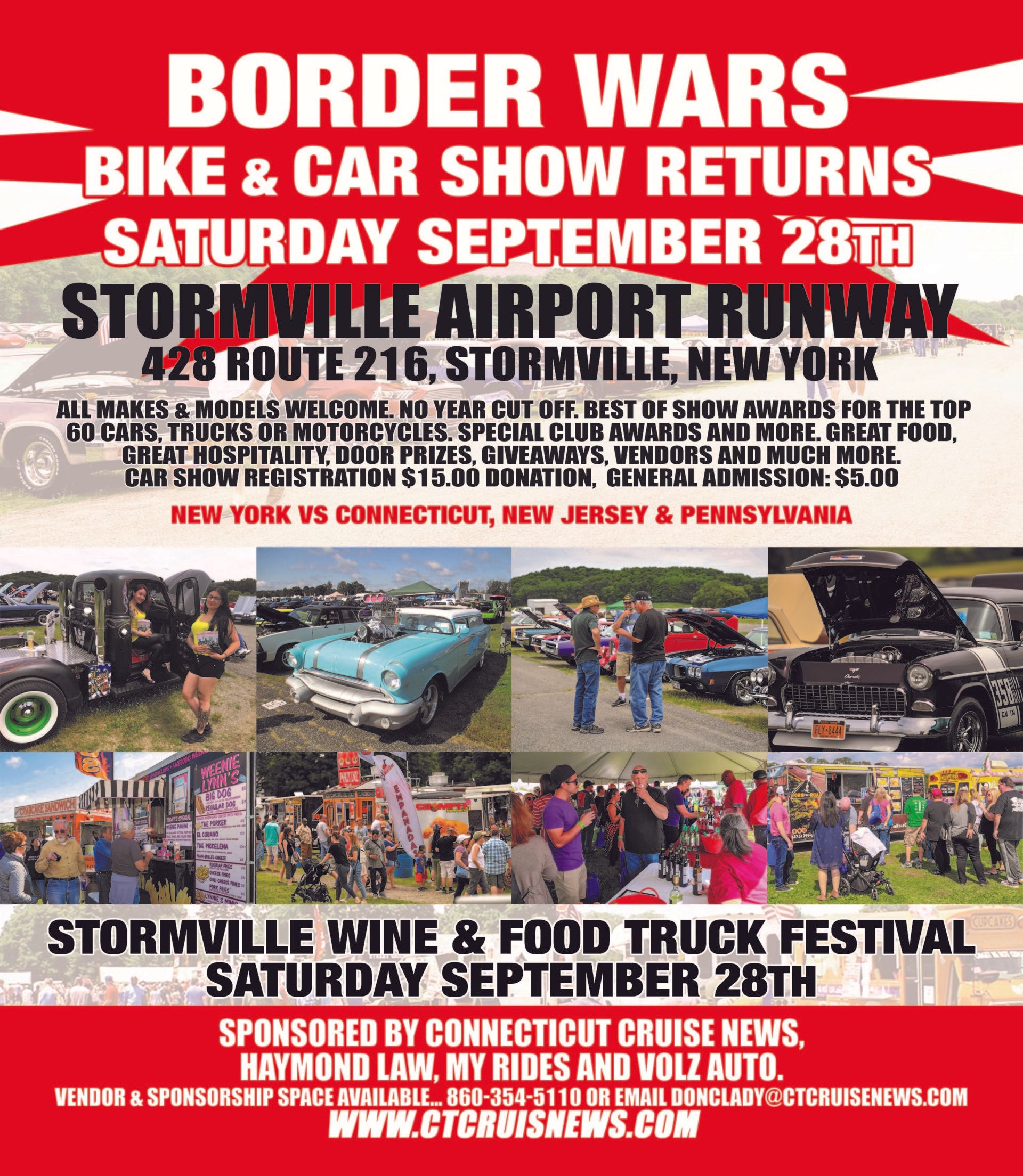 A poster for border wars bike and car show returns saturday september 28th