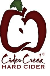 The logo for cider creek hard cider is a red apple with a green stem.