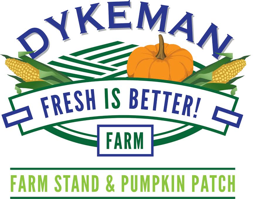 The logo for dykeman farm shows a pumpkin and corn.