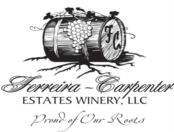 A black and white logo for ferreira carpenter estates winery llc
