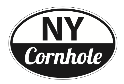 A black and white logo for ny cornhole