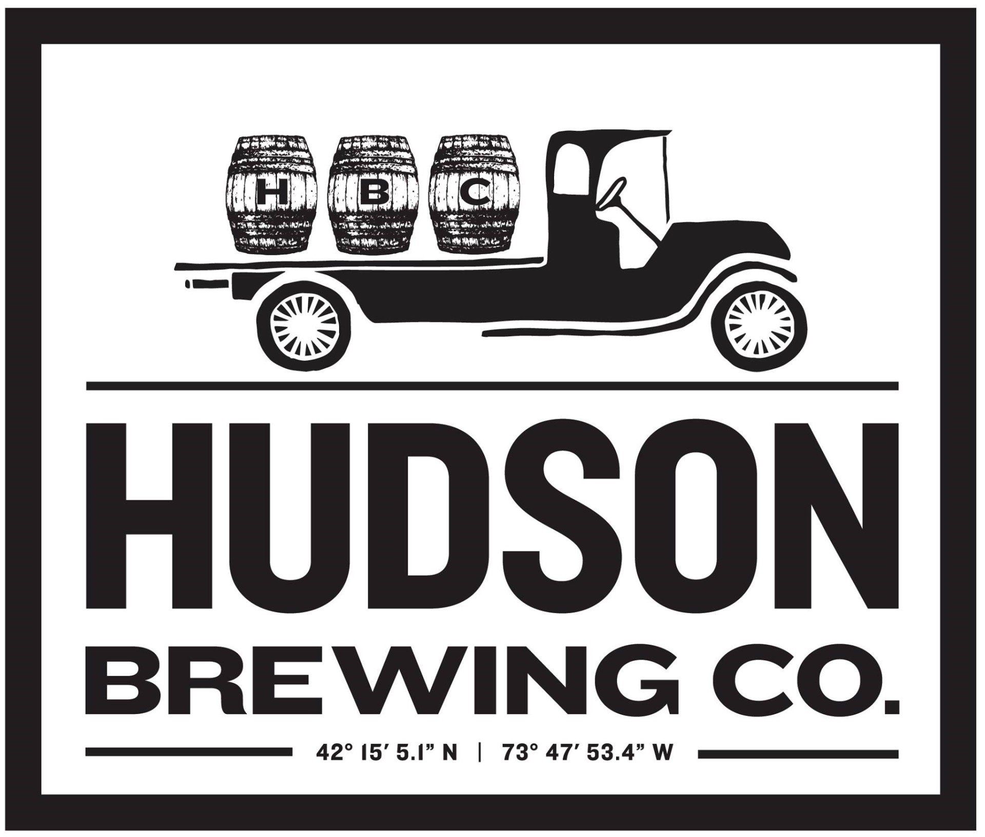 A black and white logo for hudson brewing co.