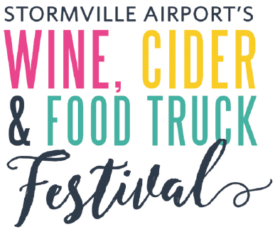 The logo for stormville airport 's wine , cider and food truck festival.