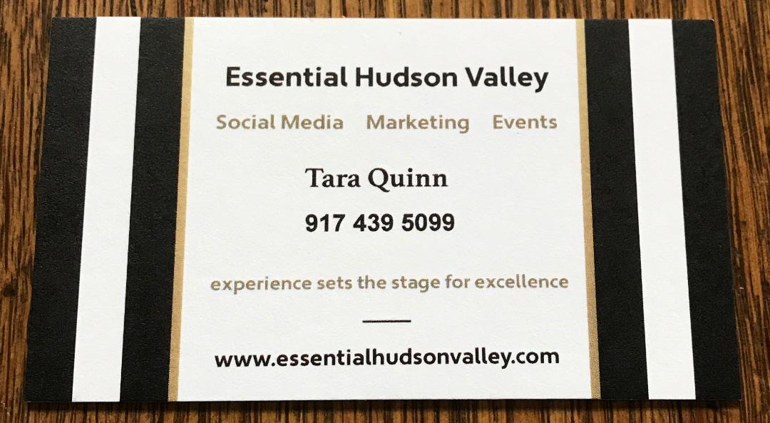 A business card for tara quinn from essential hudson valley