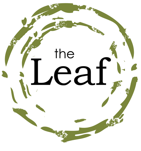 The logo for the leaf is a green circle with the words `` the leaf '' written inside of it.