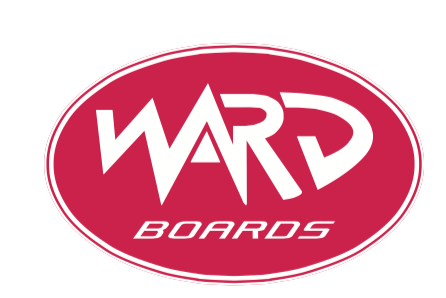 A red and white logo for ward boards