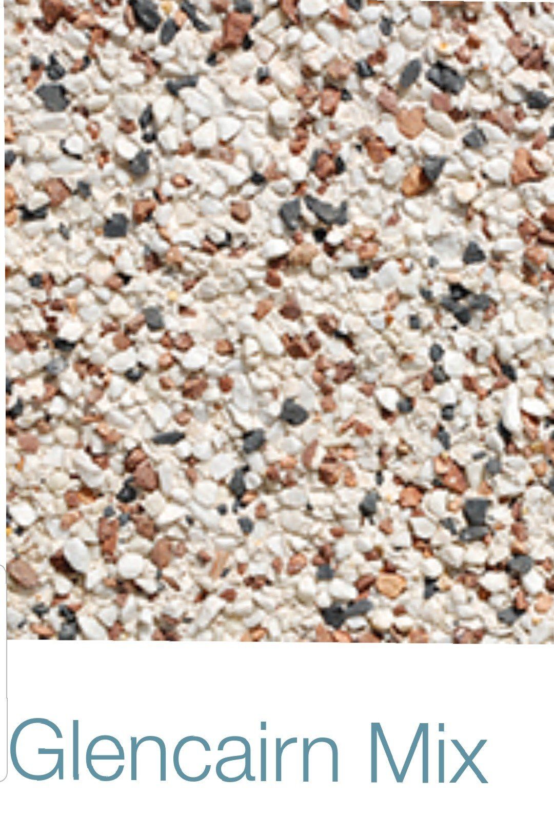A close up of a pile of gravel with the words glencairn mix on the bottom.