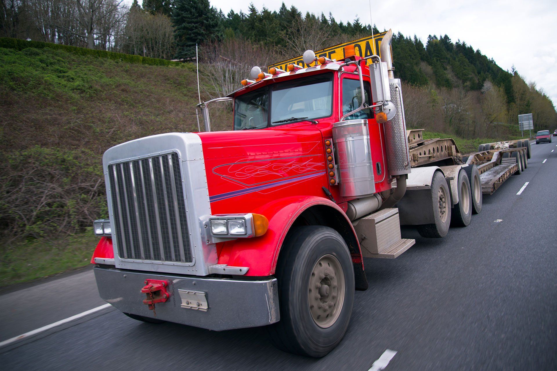 Flatbed truck carrying heavy material