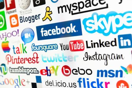 A bunch of social media logos are displayed on a computer screen