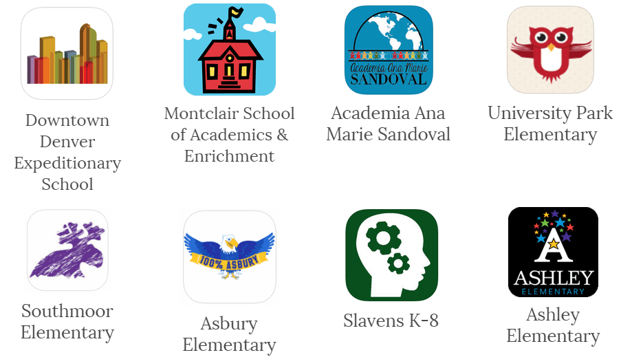A collage of app icons for different schools including ashley elementary