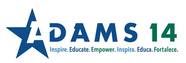 A logo for adams 14 with a blue star
