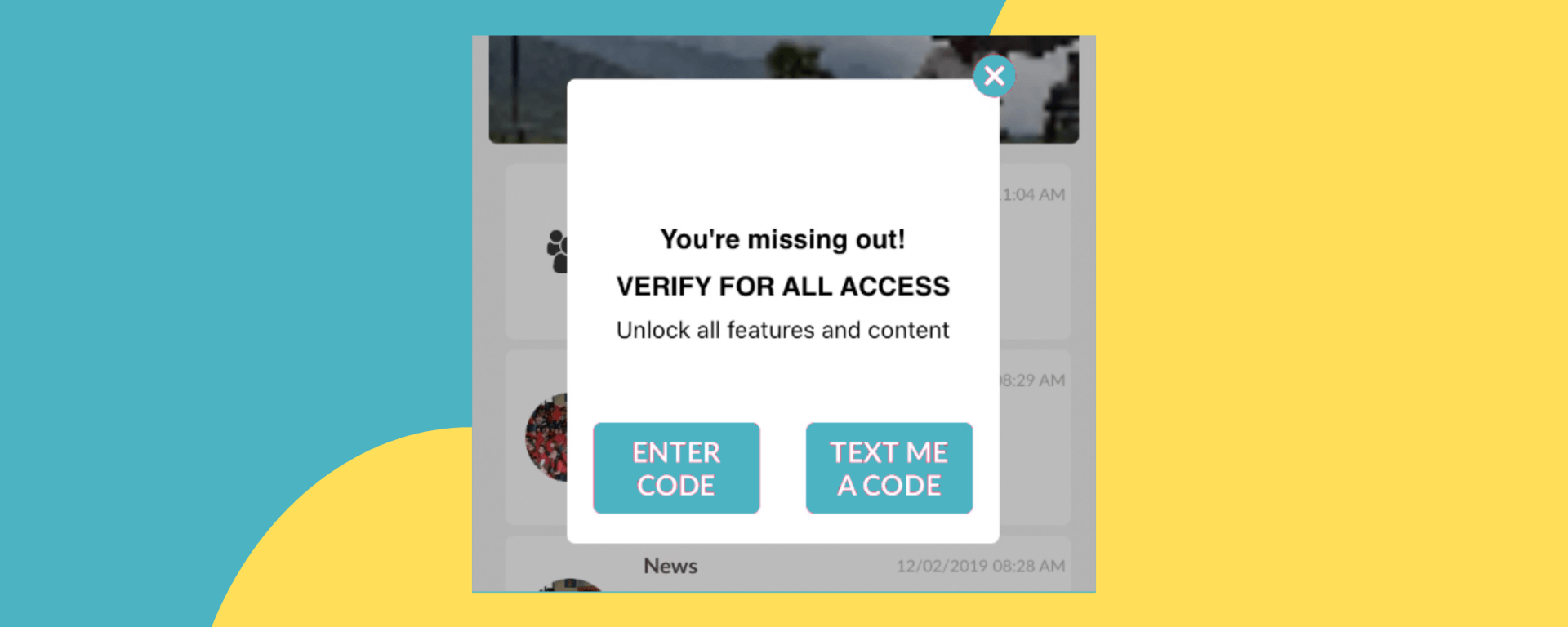 A blue and yellow background with a popup that says `` you 're missing me ! ''