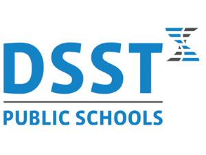A blue and white logo for dsst public schools