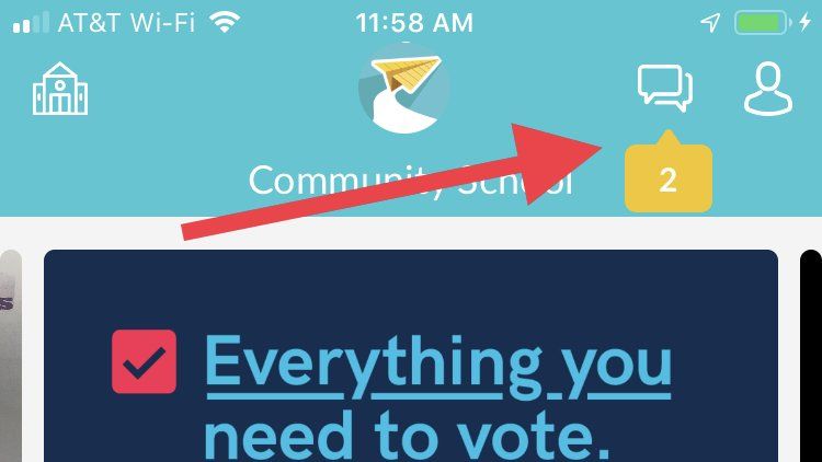 A phone screen with an arrow pointing to a button that says everything you need to vote
