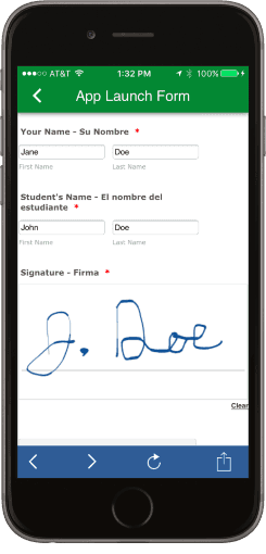 A cell phone with a signature on the screen.