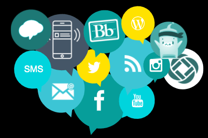 A bunch of social media icons on a black background