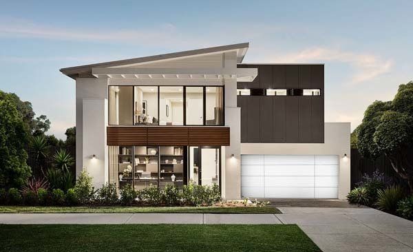 white modern house with new garage door