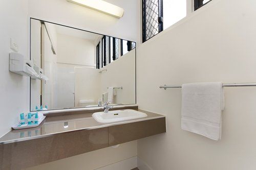 bathroom in the motel room