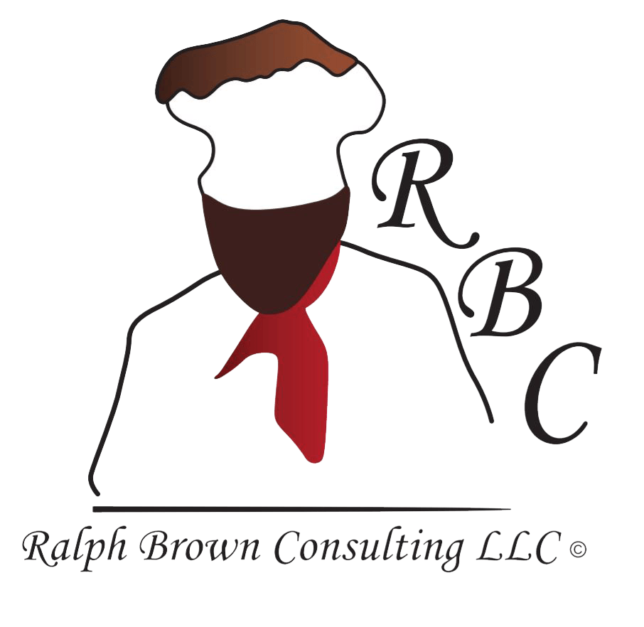 A logo for ralph brown consulting llc shows a chef with a red scarf around his neck