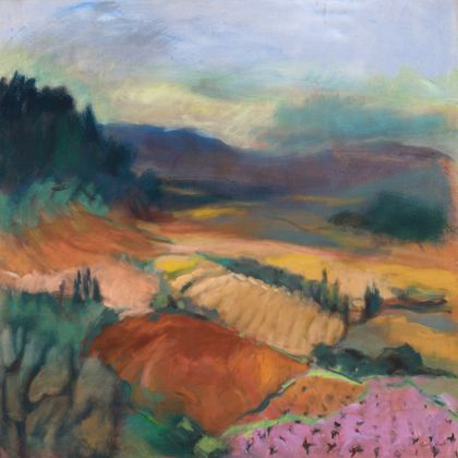Oil Painting Approaching Storm View towards Montpeyrous Languedoc South West France by Sally Scott