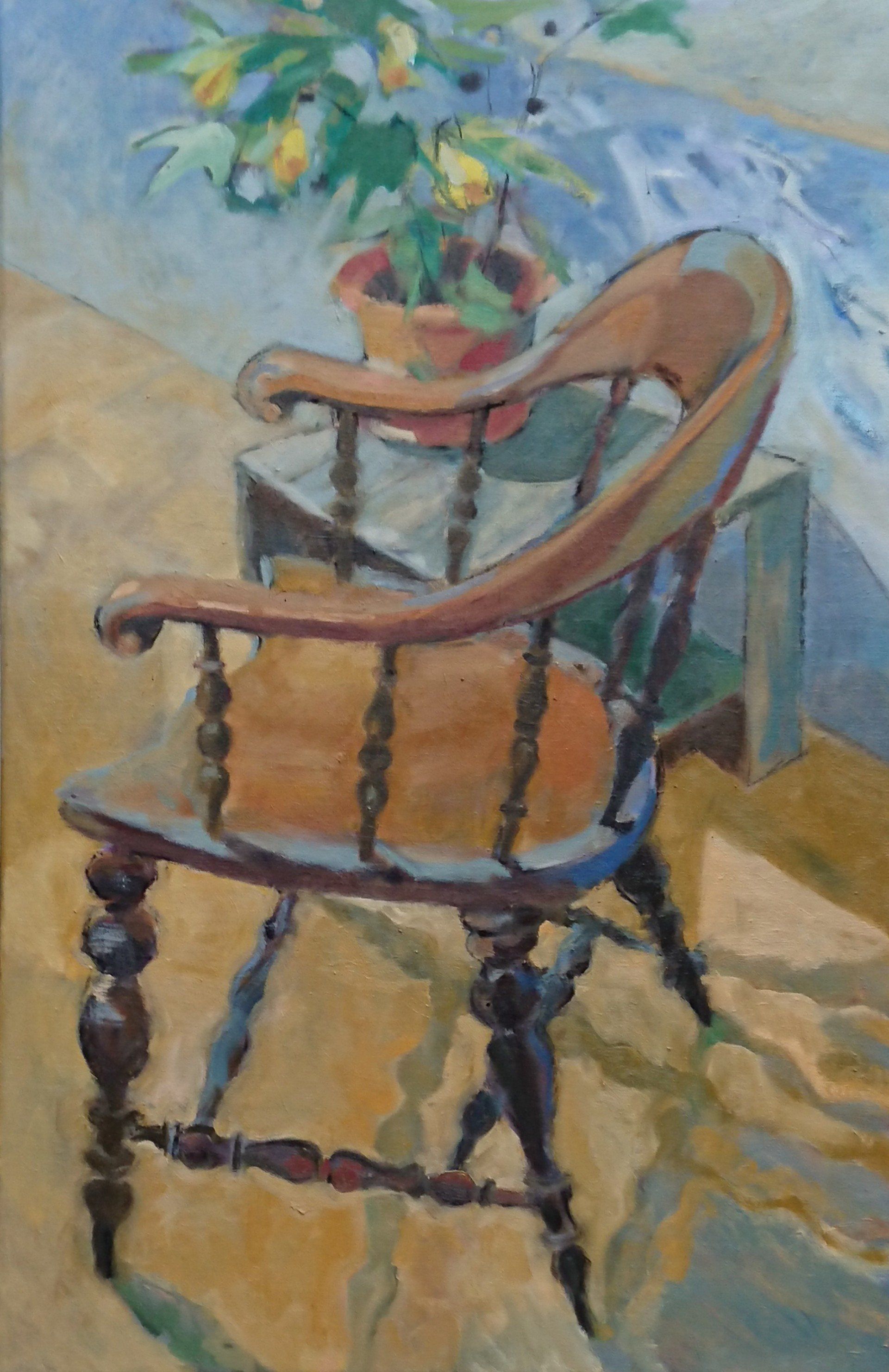 Sally Scott Original Oil Painting Studio View Captain's chair