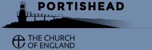 Logo for Portishead Church of England with a silhouette of a pier and lighthouse.