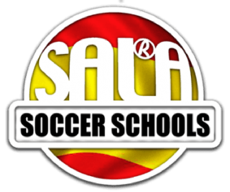Logo for SALA Soccer Schools: white text on red/yellow background, with 