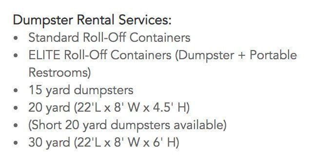 All Available Sizes Dumpster Sizes