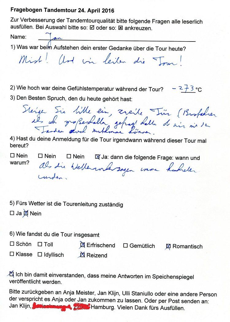 Beispiel eines ausgefüllten Fragebogens.