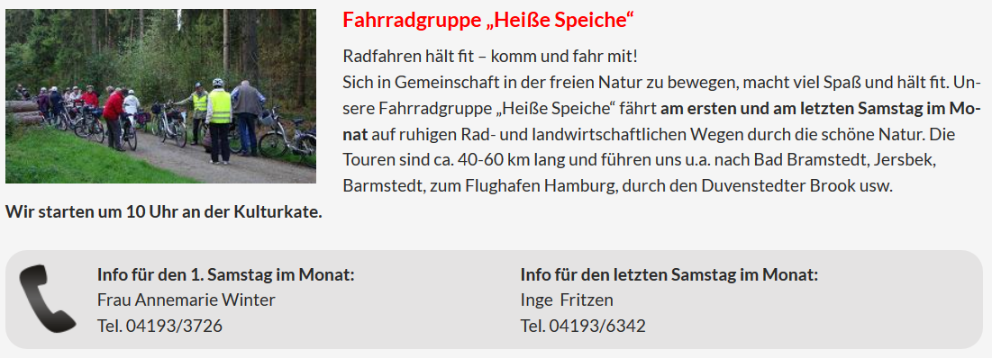 Screen Shot von einer Webseite mit einer Mitteilung von der Heißen Speiche