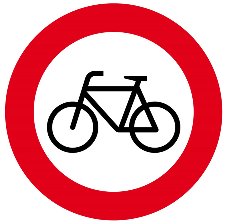Rundes Verbotsschild mit einem Fahrrad drauf
